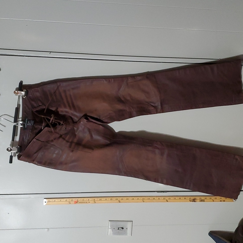 Vintage Moda International Chocolate Brown Lace Up Leather Pants Size 2